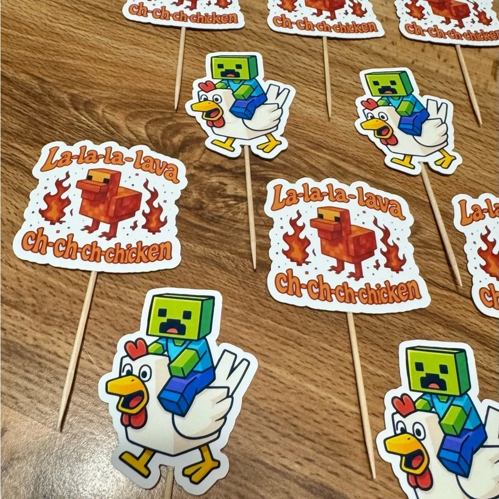 Minecraft chicken lava Party Cupcake Toppers - Multicolor